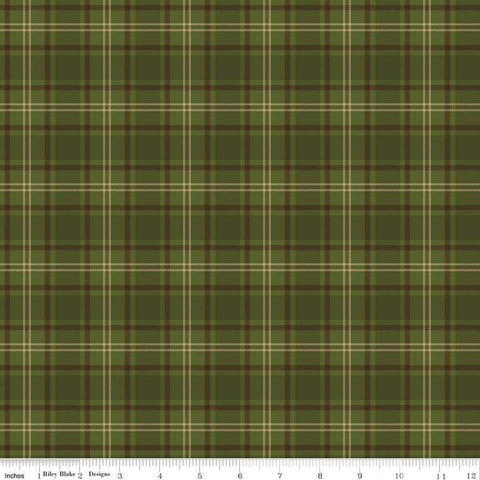 Image of the Pine Grove Plaid Green quilting cotton fabric by Riley Blake Designs. Features plaid on a green background. Cute Little Fabric Shop