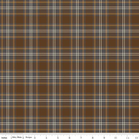 Image of the Pine Grove Plaid Brown quilting cotton fabric by Riley Blake Designs. Features plaid on a brown background. Cute Little Fabric Shop