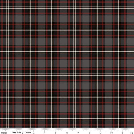 Image of the Pine Grove Plaid Black quilting cotton fabric by Riley Blake Designs. Features plaid on a black background. Cute Little Fabric Shop