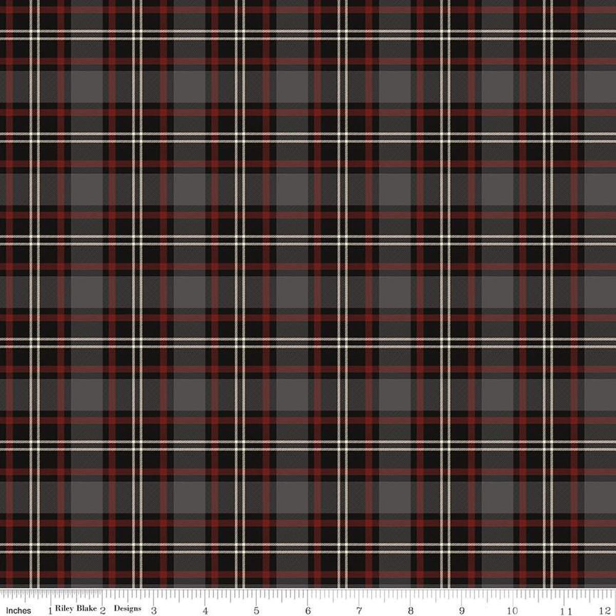 Image of the Pine Grove Plaid Black quilting cotton fabric by Riley Blake Designs. Features plaid on a black background. Cute Little Fabric Shop