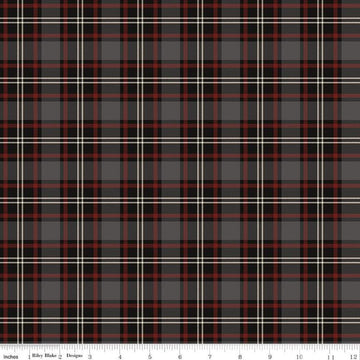 Image of the Pine Grove Plaid Black quilting cotton fabric by Riley Blake Designs. Features plaid on a black background. Cute Little Fabric Shop