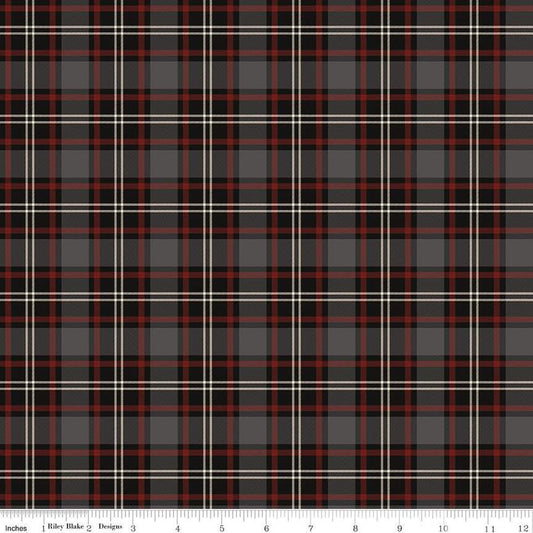 Image of the Pine Grove Plaid Black quilting cotton fabric by Riley Blake Designs. Features plaid on a black background. Cute Little Fabric Shop