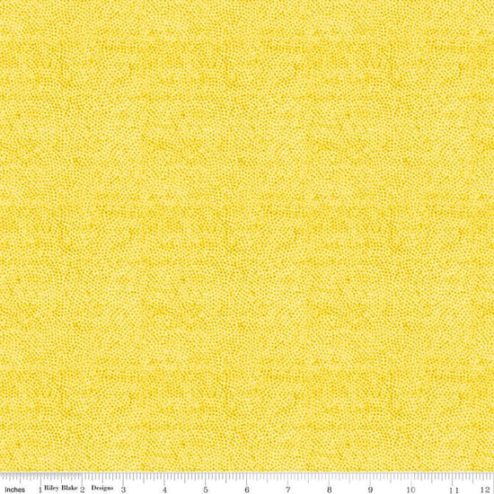Image of the Sewing Seeds III Stipple Yellow quilting cotton fabric by Lori Holt for Riley Blake Designs. Features dots on a pink background. Cute Little Fabric Shop