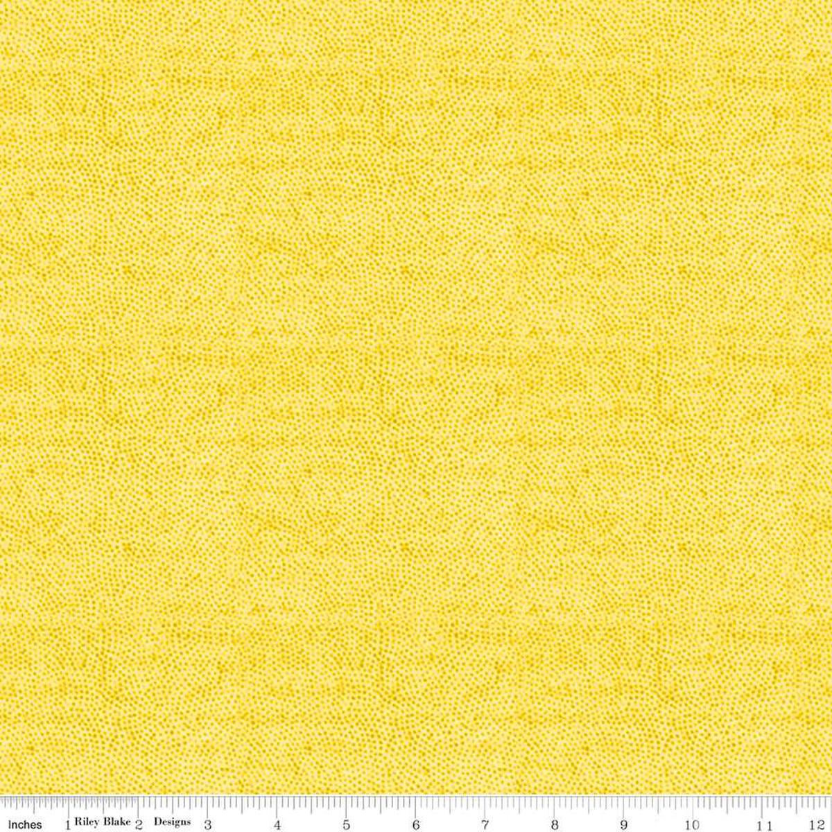 Image of the Sewing Seeds III Stipple Yellow quilting cotton fabric by Lori Holt for Riley Blake Designs. Features dots on a pink background. Cute Little Fabric Shop