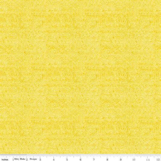 Image of the Sewing Seeds III Stipple Yellow quilting cotton fabric by Lori Holt for Riley Blake Designs. Features dots on a pink background. Cute Little Fabric Shop