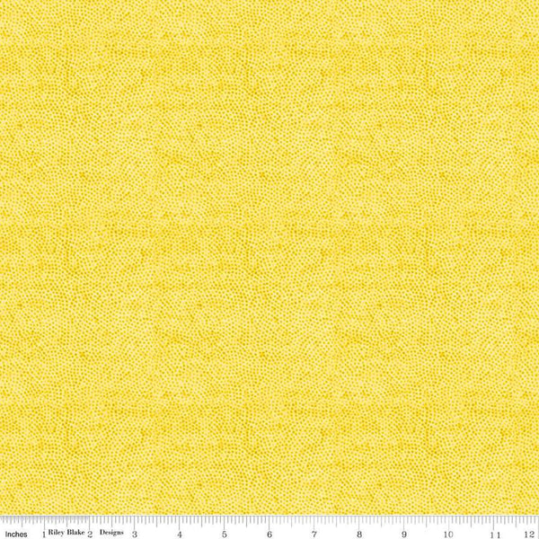 Image of the Sewing Seeds III Stipple Yellow quilting cotton fabric by Lori Holt for Riley Blake Designs. Features dots on a pink background. Cute Little Fabric Shop