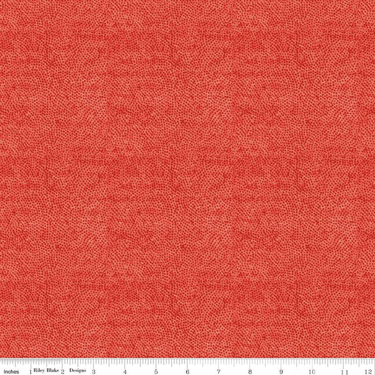 Image of the Sewing Seeds III Stipple Red quilting cotton fabric by Lori Holt for Riley Blake Designs. Features dots on a red background. Cute Little Fabric Shop