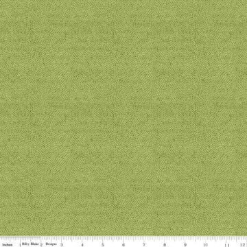 Image of the Sewing Seeds III Stipple Green quilting cotton fabric by Lori Holt for Riley Blake Designs. Features dots on a green background. Cute Little Fabric Shop