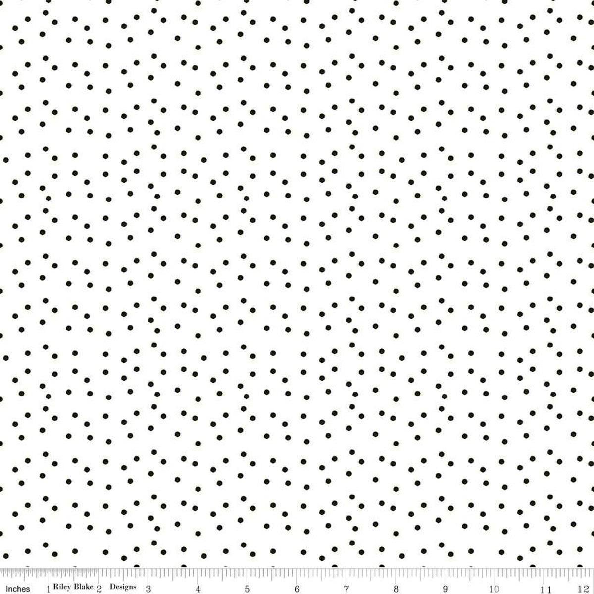 Image of the Sewing Seeds III Seed Dots White quilting cotton fabric by Lori Holt for Riley Blake Designs. Features dots on a white background. Cute Little Fabric Shop