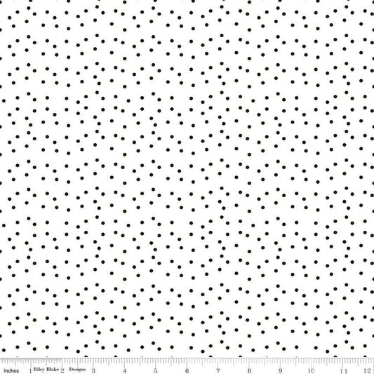 Image of the Sewing Seeds III Seed Dots White quilting cotton fabric by Lori Holt for Riley Blake Designs. Features dots on a white background. Cute Little Fabric Shop
