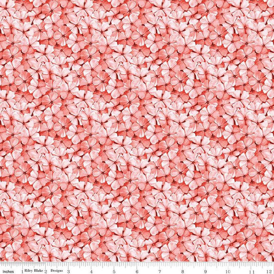 Image of the Sewing Seeds III Phlox Petals Pink quilting cotton fabric by Lori Holt for Riley Blake Designs. Features flowers on a pink background. Cute Little Fabric Shop