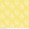 Image of the Sewing Seeds III Rose Cutwork Yellow quilting cotton fabric by Lori Holt for Riley Blake Designs. Features flowers on a yellow background. Cute Little Fabric Shop