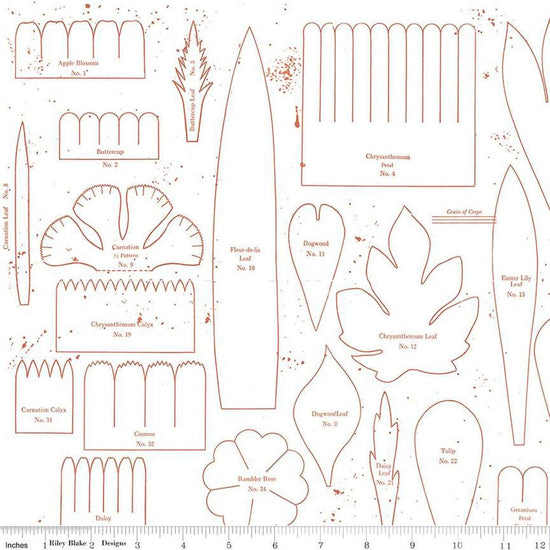 Image of the Sewing Seeds III Posie Patterns Red quilting cotton fabric by Lori Holt for Riley Blake Designs. Features flowers on a red background. Cute Little Fabric Shop