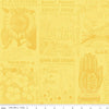 Image of the Sewing Seeds III Garden Blender Yellow quilting cotton fabric by Lori Holt for Riley Blake Designs. Features icons on a yellow background. Cute Little Fabric Shop