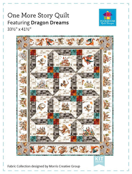 Image of the One More Story quilt pattern by Poor House Quilt Designs for QT Fabrics. Features dragons on a quilt. 
Cute Little Fabric Shop