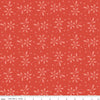 Image of the Sewing Seeds III Seed Packs Toss Red quilting cotton fabric by Lori Holt for Riley Blake Designs. Features ads on a red background. Cute Little Fabric Shop