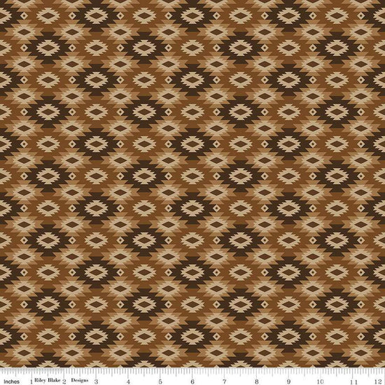 Image of the Pine Grove Geometric Brown quilting cotton fabric by Riley Blake Designs. Features geometric on a brown background. Cute Little Fabric Shop