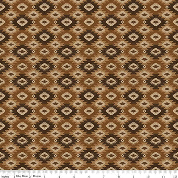 Image of the Pine Grove Geometric Brown quilting cotton fabric by Riley Blake Designs. Features geometric on a brown background. Cute Little Fabric Shop