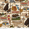 Image of the Pine Grove Main Putty quilting cotton fabric by Riley Blake Designs. Features animals on a tan background. Cute Little Fabric Shop