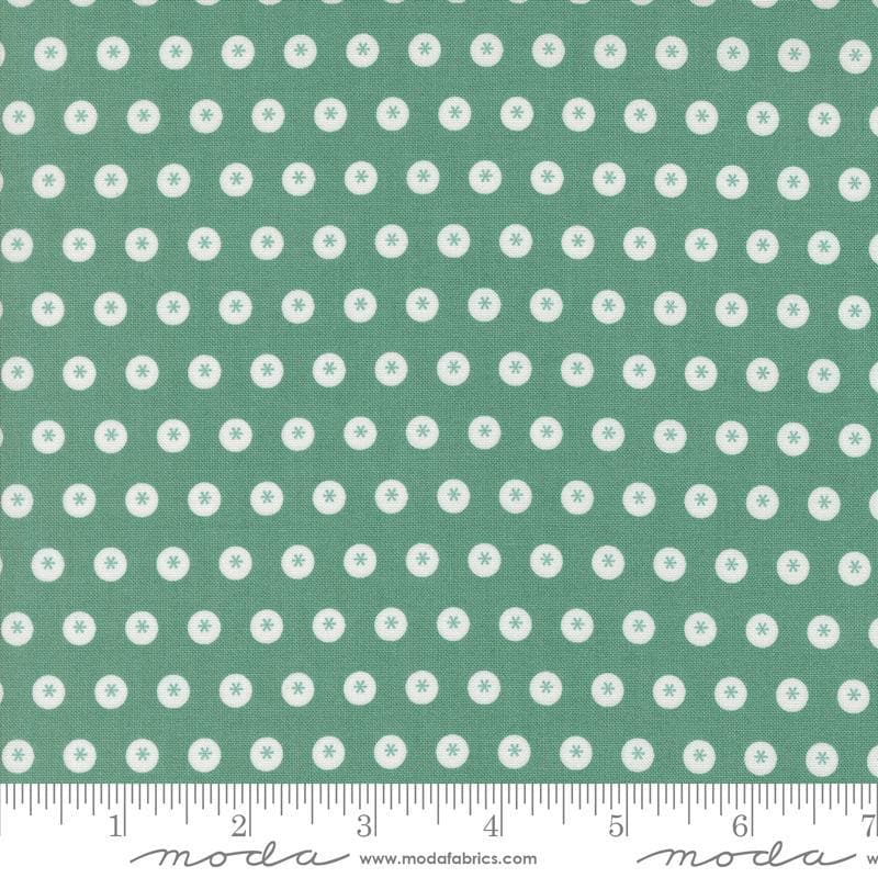 Image of the Raspberry Summer Dots Teal quilting cotton fabric by Sherri & Chelsi for Moda Fabrics. Features dots on a teal background. Cute Little Fabric Shop