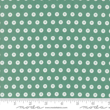 Image of the Raspberry Summer Dots Teal quilting cotton fabric by Sherri & Chelsi for Moda Fabrics. Features dots on a teal background. Cute Little Fabric Shop