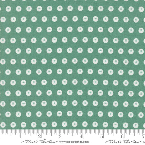 Image of the Raspberry Summer Dots Teal quilting cotton fabric by Sherri & Chelsi for Moda Fabrics. Features dots on a teal background. Cute Little Fabric Shop