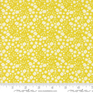 Image of the Raspberry Summer Blossoms Summer quilting cotton fabric by Sherri & Chelsi for Moda Fabrics. Features flowers on a yellow background. Cute Little Fabric Shop