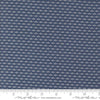 Image of the Raspberry Summer Sprout Blueberry quilting cotton fabric by Sherri & Chelsi for Moda Fabrics. Features leaves on a blue background. Cute Little Fabric Shop