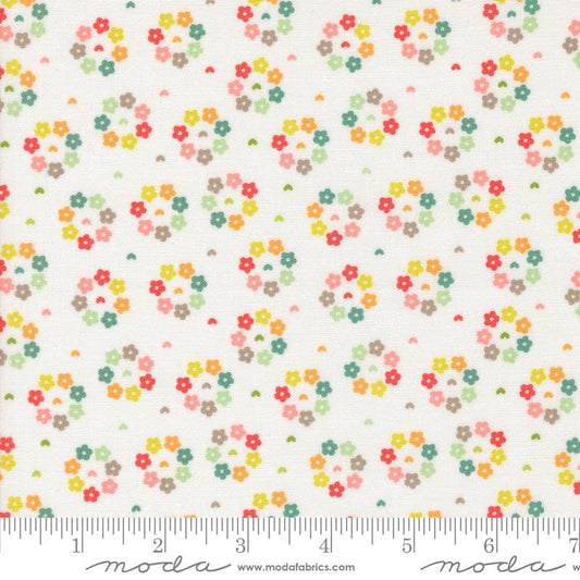 Image of the Raspberry Summer Rosy Cloud quilting cotton fabric by Sherri & Chelsi for Moda Fabrics. Features flowers on a cream background. Cute Little Fabric Shop