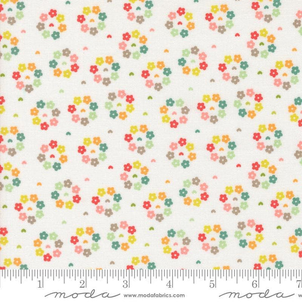 Image of the Raspberry Summer Rosy Cloud quilting cotton fabric by Sherri & Chelsi for Moda Fabrics. Features flowers on a cream background. Cute Little Fabric Shop
