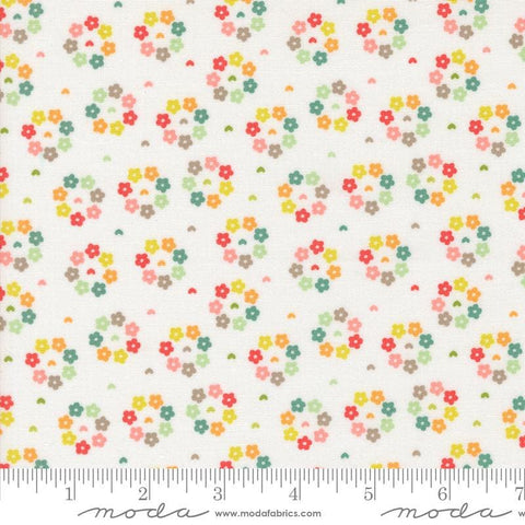Image of the Raspberry Summer Rosy Cloud quilting cotton fabric by Sherri & Chelsi for Moda Fabrics. Features flowers on a cream background. Cute Little Fabric Shop