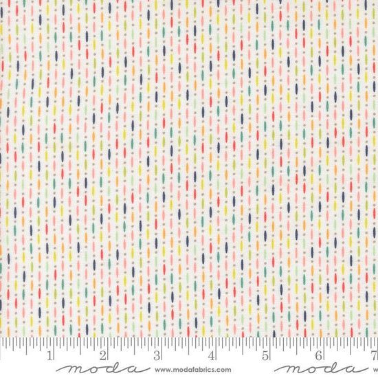 Image of the Raspberry Summer Beaded Cloud quilting cotton fabric by Sherri & Chelsi for Moda Fabrics. Features lines on a white background. Cute Little Fabric Shop