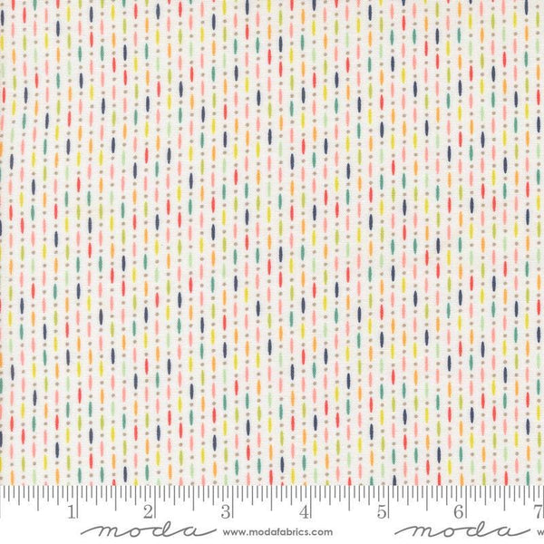 Image of the Raspberry Summer Beaded Cloud quilting cotton fabric by Sherri & Chelsi for Moda Fabrics. Features lines on a white background. Cute Little Fabric Shop