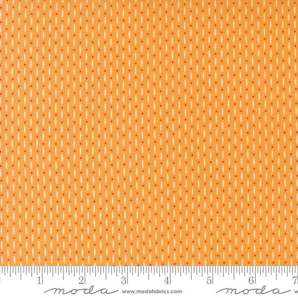 Image of the Raspberry Summer Beaded Apricot quilting cotton fabric by Sherri & Chelsi for Moda Fabrics. Features lines on a yellow background. Cute Little Fabric Shop