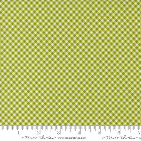 Image of the Raspberry Summer Checks Lime quilting cotton fabric by Sherri & Chelsi for Moda Fabrics. Features gingham on a green background. Cute Little Fabric Shop