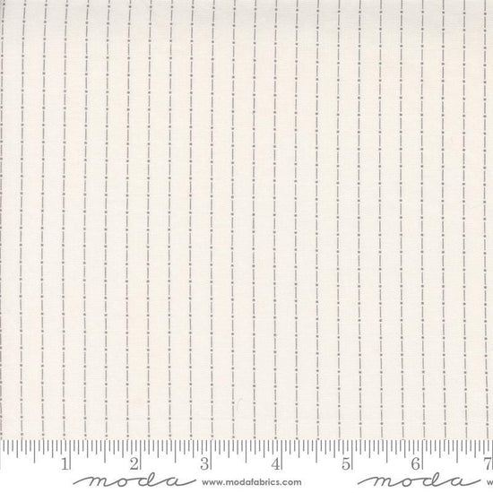 Image of the Itty Bitty Background Gatherings Dotted Grey quilting cotton fabric by Moda Fabrics. Features dotted lines on a grey background. Cute Little Fabric Shop