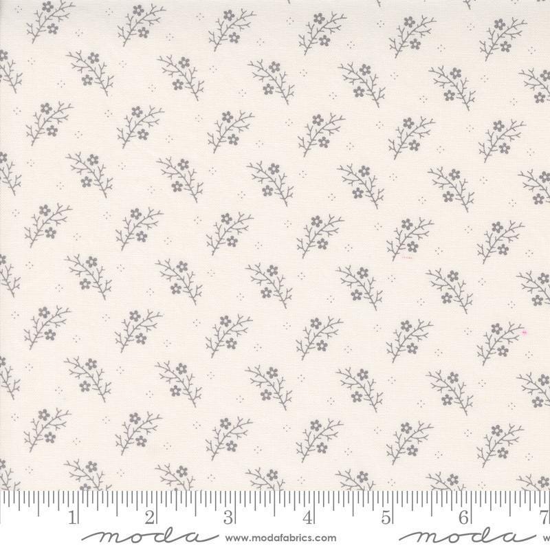 Image of the Itty Bitty Background Gatherings Branches Grey quilting cotton fabric by Moda Fabrics. Features vines on a gray background. Cute Little Fabric Shop