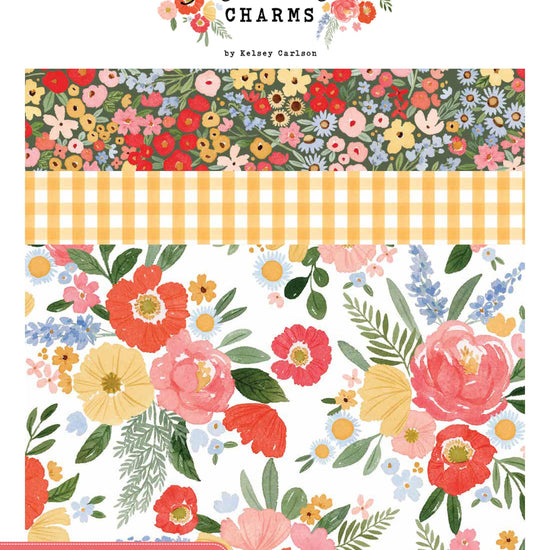Image of the Floral Charms storyboard by Kelsey Carlson for Riley Blake Designs. Features floral fabrics. 
Cute Little Fabric Shop
