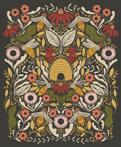 Image of the Bee Garden Metallic Black Panel quilting cotton fabric by Gingiber for Moda Fabrics. Features bees and flowers on a black background.
Cute Little Fabric Shop