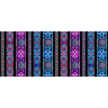 Image of the Night Flight Stained Glass Stripe Multi quilting cotton fabric by Morris Creative Group for QT Fabrics. Features a stained glass stripe pattern. Cute Little Fabric Shop