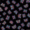 Image of the Night Flight Butterfly Toss Black quilting cotton fabric by Morris Creative Group for QT Fabrics. Features butterflies on a black background. Cute Little Fabric Shop