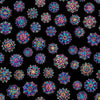 Image of the Night Flight Stained Glass Medallions Black quilting cotton fabric by Morris Creative Group for QT Fabrics. Features flowers on a black background. Cute Little Fabric Shop