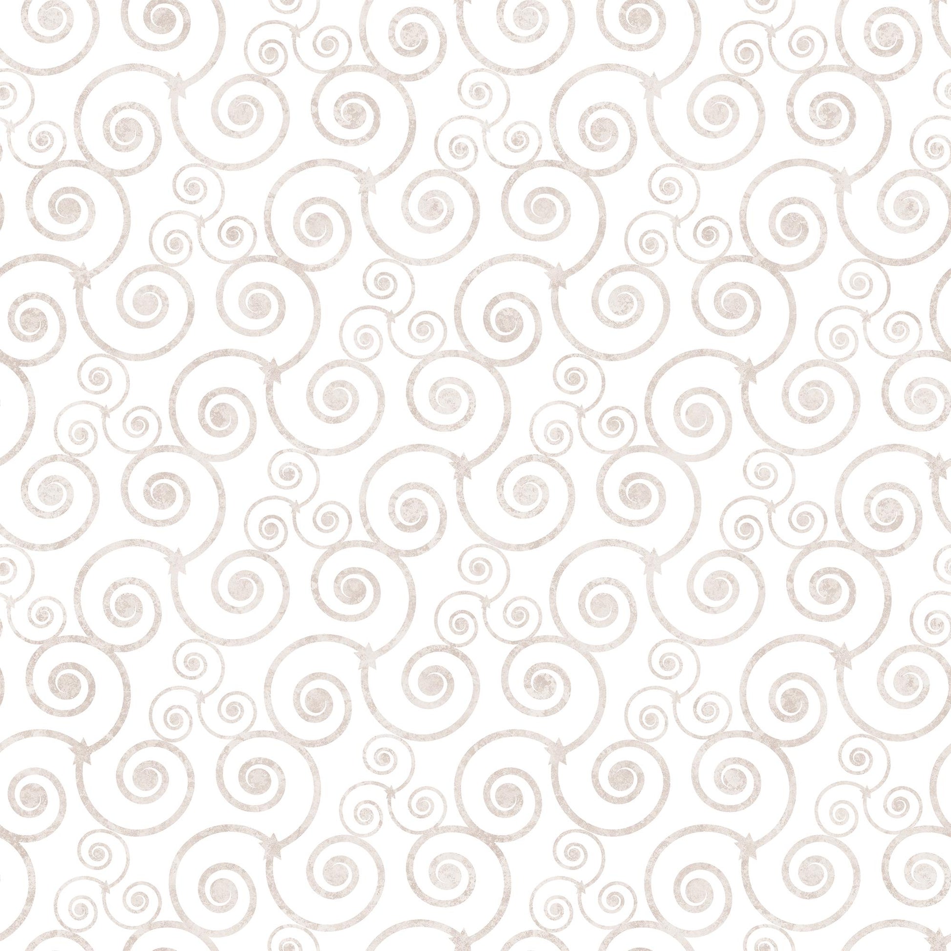 Image of the Night Flight Mosaic White quilting cotton fabric by Morris Creative Group for QT Fabrics. Features swirls on a white background. Cute Little Fabric Shop