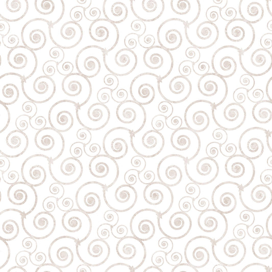 Image of the Night Flight Mosaic White quilting cotton fabric by Morris Creative Group for QT Fabrics. Features swirls on a white background. Cute Little Fabric Shop