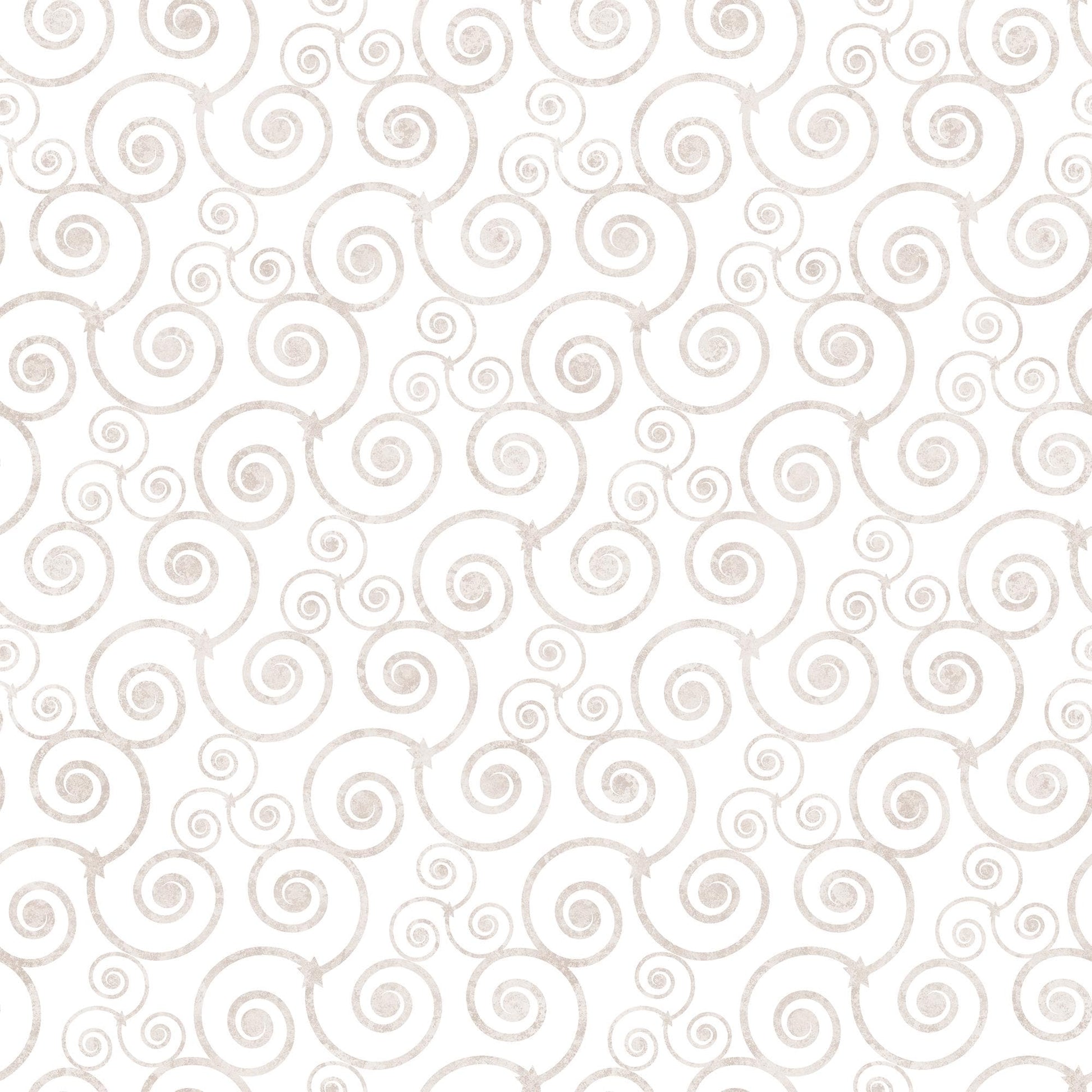 Image of the Night Flight Mosaic White quilting cotton fabric by Morris Creative Group for QT Fabrics. Features swirls on a white background. Cute Little Fabric Shop