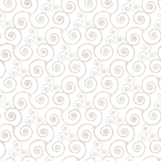 Image of the Night Flight Mosaic White quilting cotton fabric by Morris Creative Group for QT Fabrics. Features swirls on a white background. Cute Little Fabric Shop