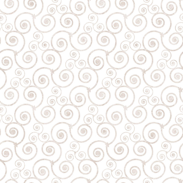 Image of the Night Flight Mosaic White quilting cotton fabric by Morris Creative Group for QT Fabrics. Features swirls on a white background. Cute Little Fabric Shop