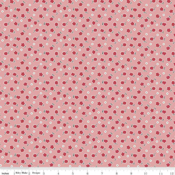 Stitch Bloom C10925 Coral - Riley Blake Designs - Floral Flowers Orange Pink - Lori Holt - Quilting Cotton Fabric