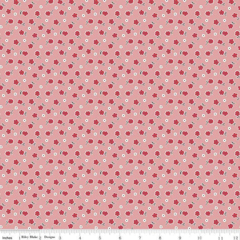 Stitch Bloom C10925 Coral - Riley Blake Designs - Floral Flowers Orange Pink - Lori Holt - Quilting Cotton Fabric