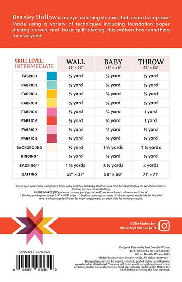 Image of the Beasley Hollow Quilt quilt pattern by She Makes Joy for Moda Fabrics. Features the fabric requirements
Cute Little Fabric Shop